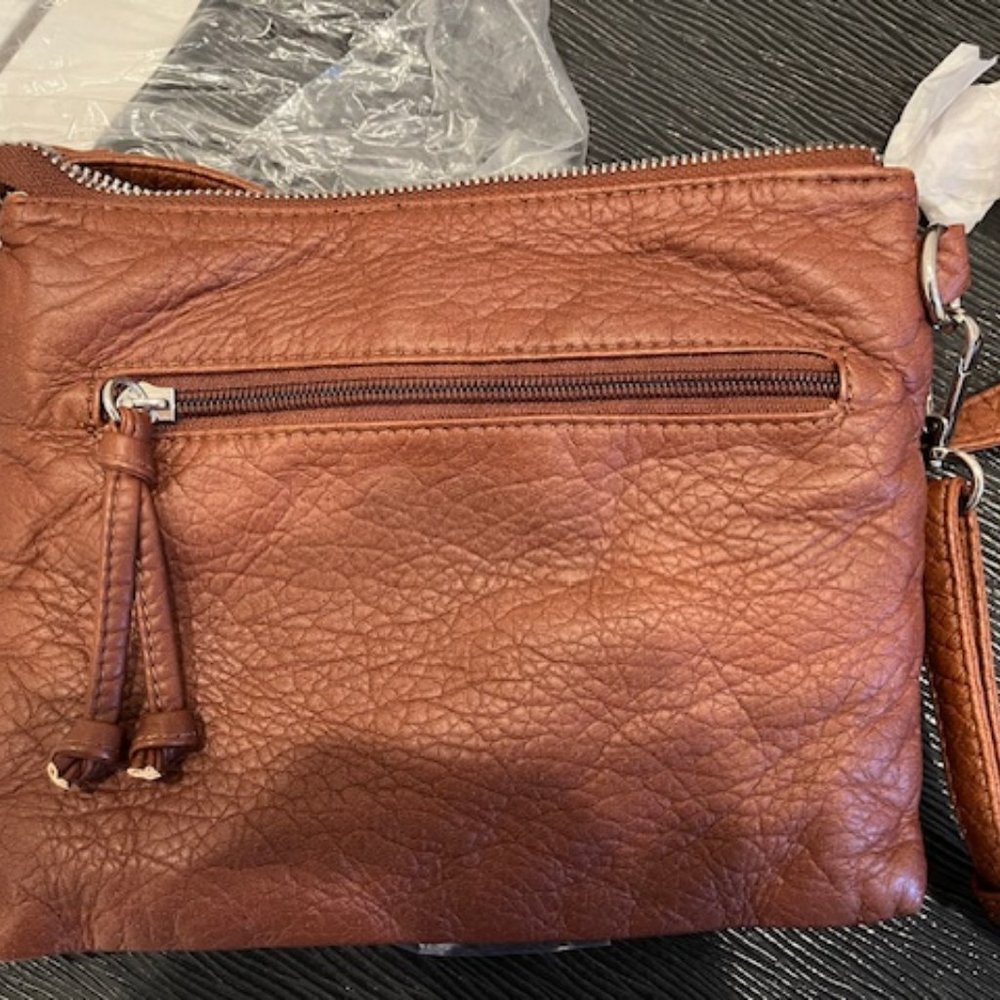 Crossbody Faux Leather Brown handbag with zippers